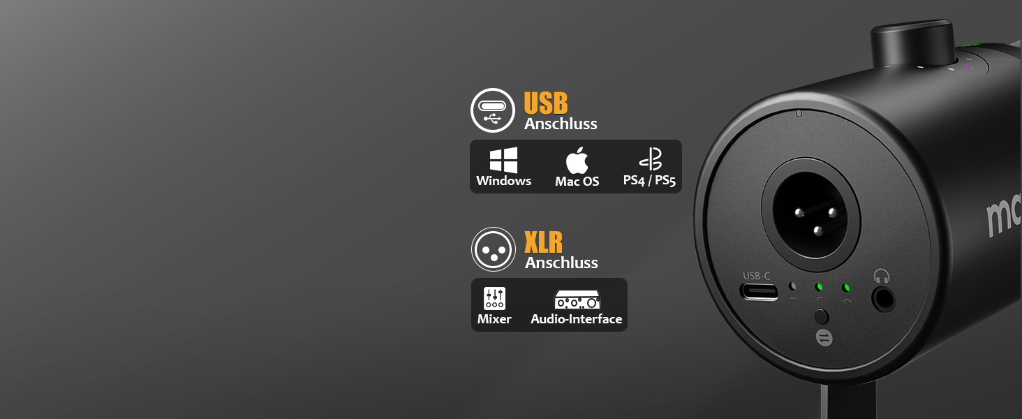 Динамічний мікрофон MAONO PD400X USB/XLR для подкастів, студії, стрімінгу, з регуляторами гучності, еквалайзером, функцією Tap-to-Mute та професійним софтом