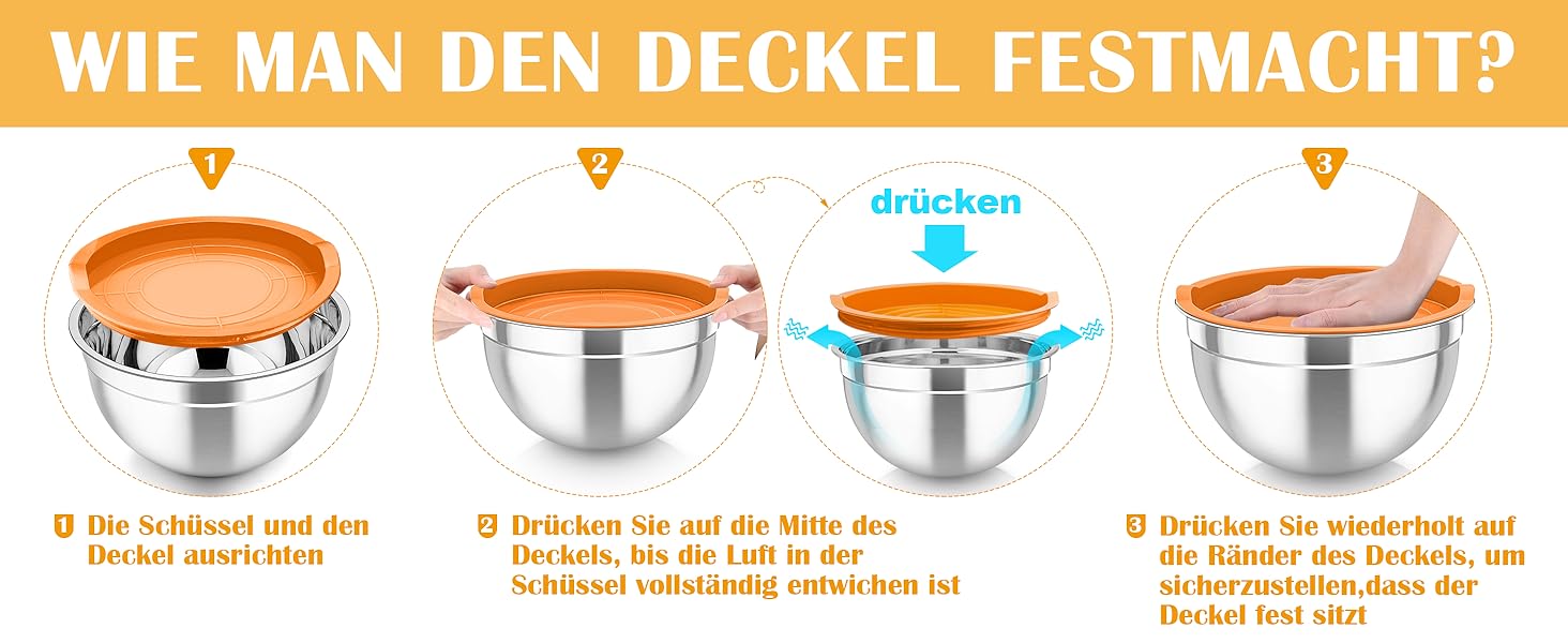 Набір салатниць TEAMFAR 6 шт. з нержавіючої сталі з кришками та силіконовим дном, багатофункціональний, для миття в посудомийній машині, 0,7Л / 1,5Л / 1,6Л / 2,5Л / 2,8Л / 4,6Л (Кольоровий, з 3 тертками)