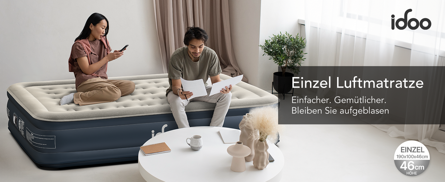 Надувний матрац iDOO самонадувний, 2 персони, з електричним насосом, для кемпінгу, 152x203x46 см, 295 кг