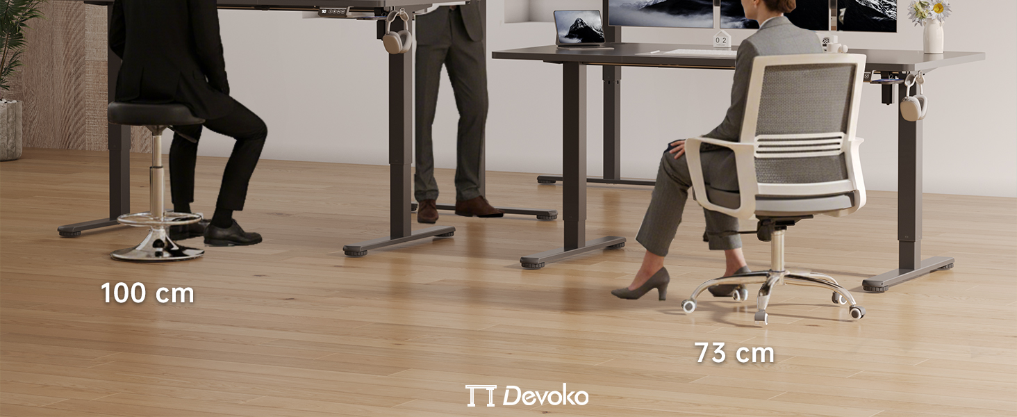 Електричний регульований стіл Devoko 120x60 см, стабільний офісний стіл, стіл для стояння та сидіння, комп'ютерний стіл з функцією пам'яті (чорний)