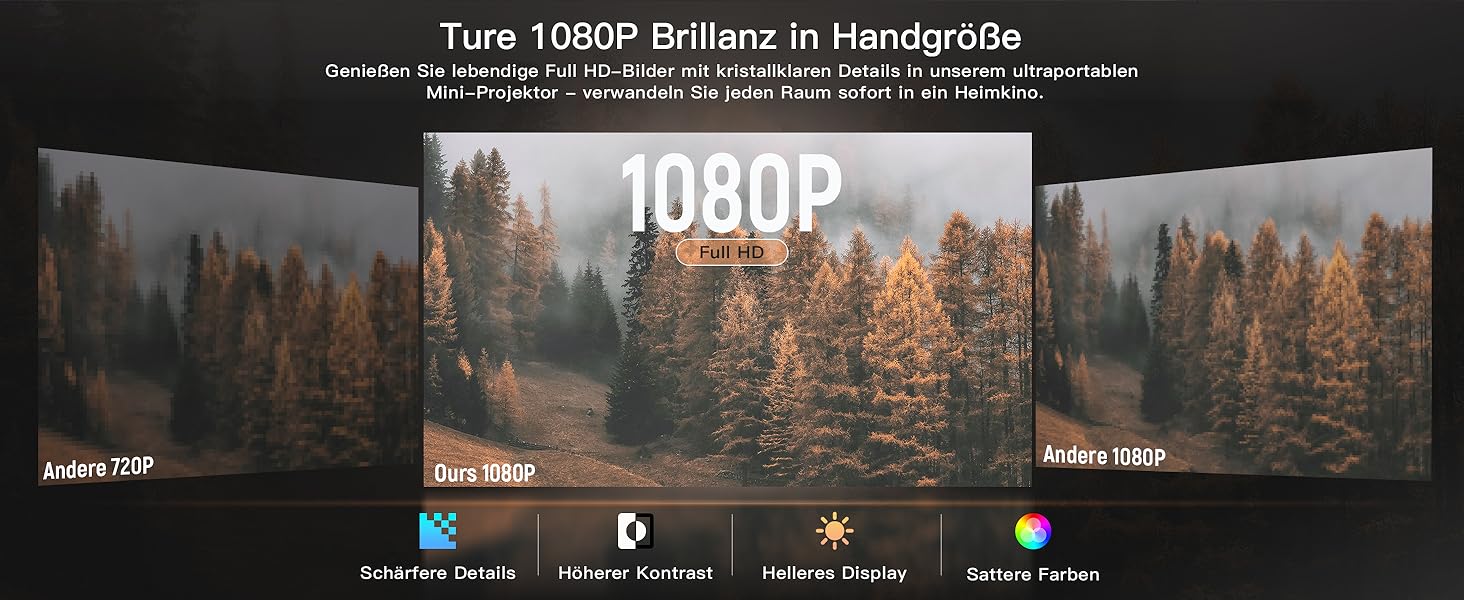 Проектор VOPLLS B-21000L 4K з автофокусом та корекцією трапецеїдальних спотворень, 28000 люмен, WiFi6, Bluetooth, Dolby Audio, Full HD 1080P, для дому та вулиці