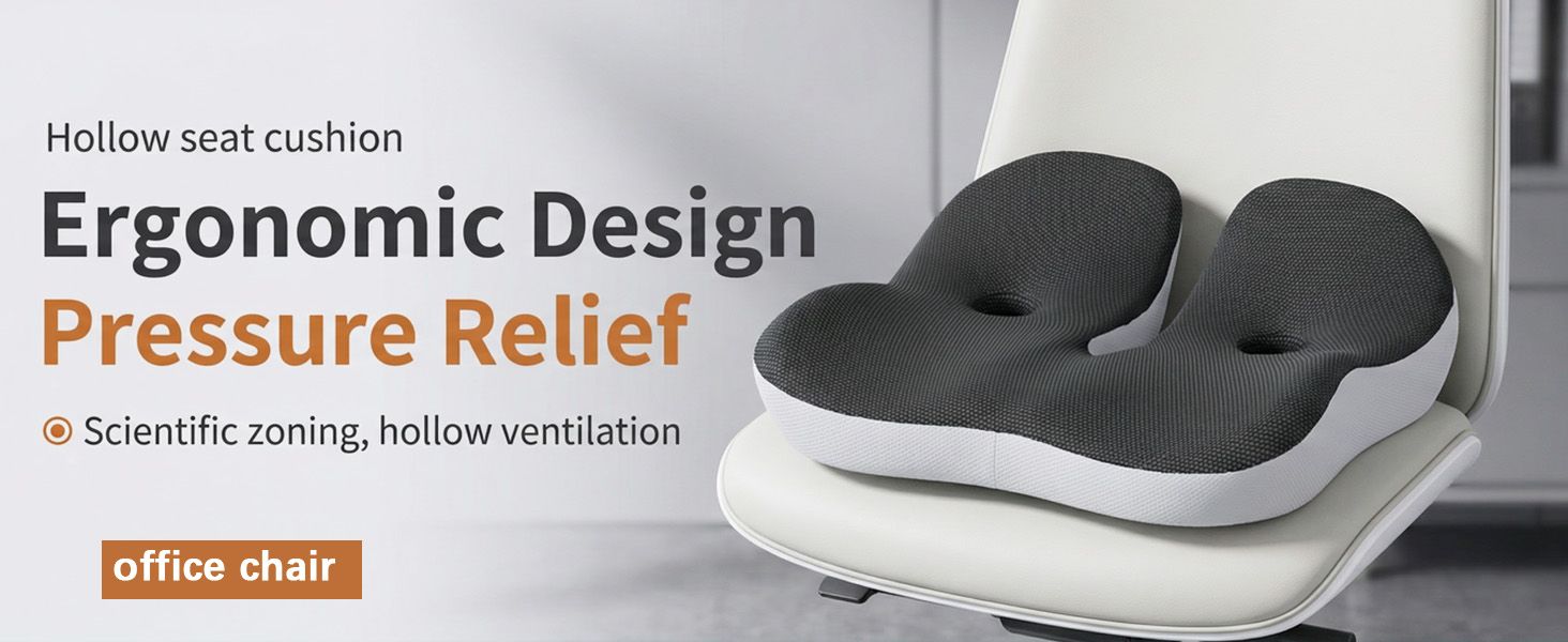 Ортопедична подушка для сидіння на стілець та в авто з Memory Foam - підтримка куприка, зняття болю при ішіасі, для дорослих (Чорний)