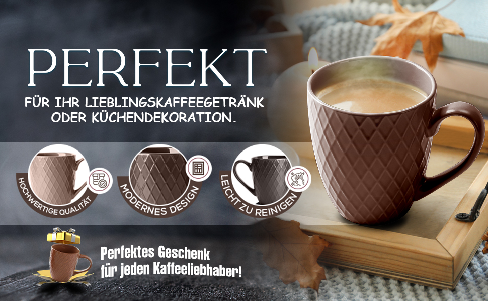 Набір кавових чашок Miamio Palmanova (бежевий) – 6 шт, 400 мл – сучасна кераміка, матова поверхня