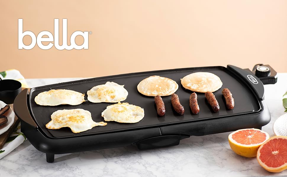 Електрична гриль-плита BELLA XL з керамічно-титановою поверхнею, готує до 15 яєць одночасно, Healthy-Eco антипригарне покриття, легко чиститься, велика занурювана поверхня для приготування, 30,5 x 56 см, мідно-чорний колір