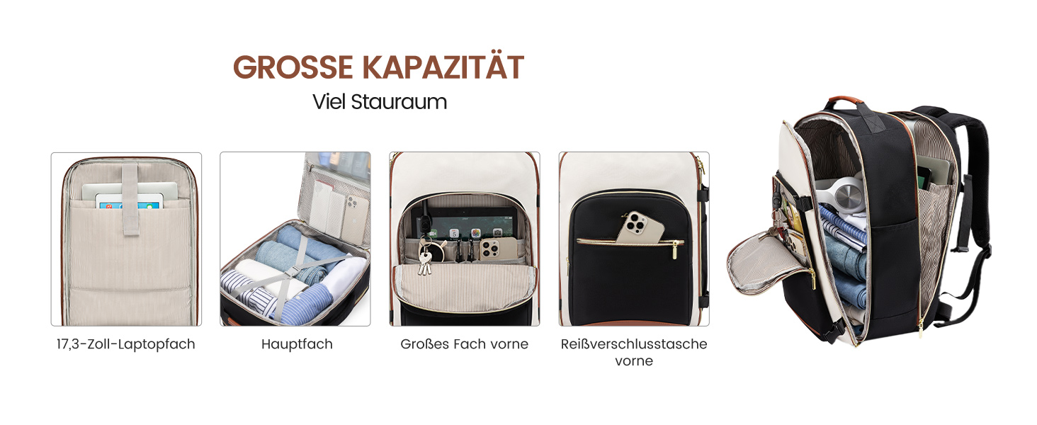 Рюкзак LOVEVOOK для ручної поклажі літака, 40L, водонепроникний, з відділенням для ноутбука 17 дюймів, для подорожей, школи, роботи, кемпінгу, чоловічий/жіночий, бежевий+чорний+коричневий