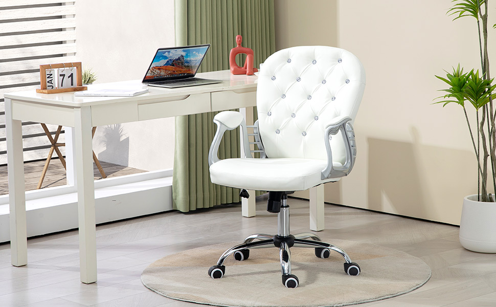 Крісло Vinsetto для дому та офісу: регульоване, обертове, з штучною шкірою, до 120 кг, біле