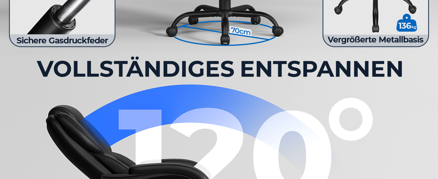 Ергономічне крісло Yaheetech для офісу, шезлонг з підставкою для ніг, комп'ютерне крісло з регульованими підлокітниками, висока спинка, регульована висота, для офісу, біле (чорне)