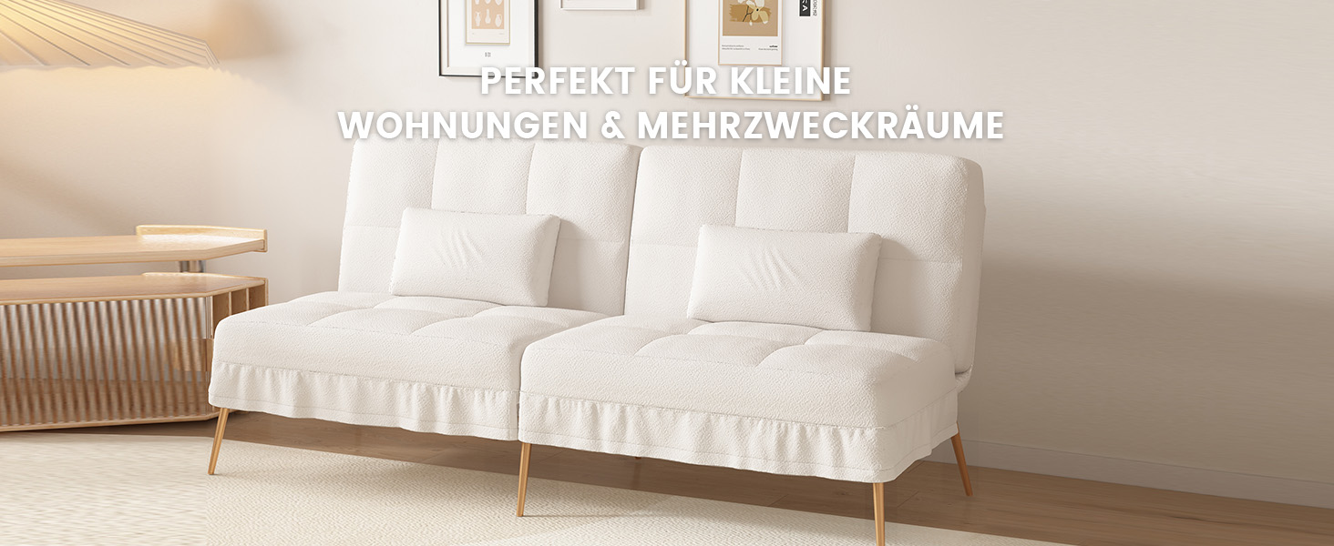 Диван-ліжко LUCKRACER 3-місний з функцією сну, обтягнутий штучним оксамитом (Teddy Velvet), білий. Ідеальний для вітальні та квартири.