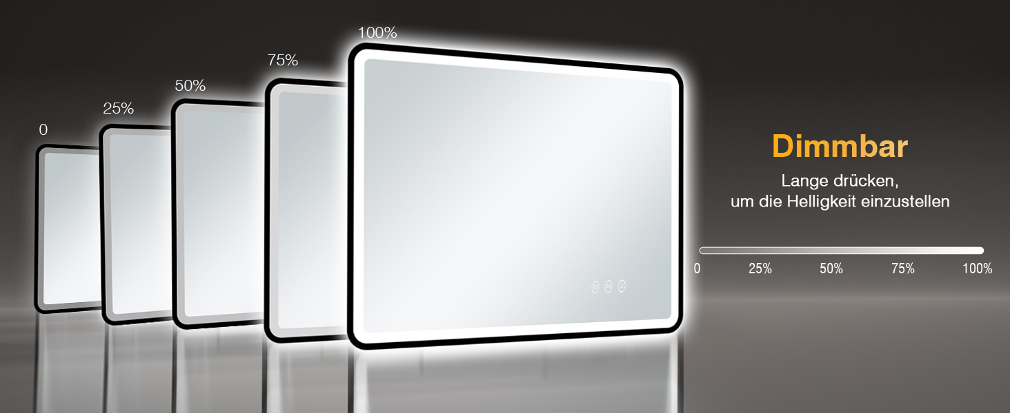 LED дзеркало для ванної кімнати 80x60 см з підсвічуванням, диммер, протитуманне покриття, 3 кольори світла, IP44, функція пам'яті, горизонтальний/вертикальний монтаж