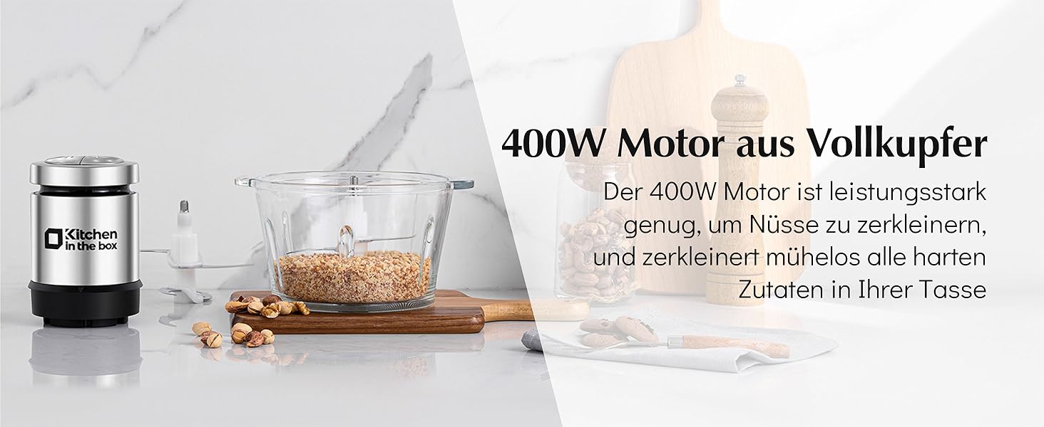 Електричний кухонний подрібнювач Zerkleinerer Küche 400W з 2 чашами (2L+2L) та подвійними лезами з нержавіючої сталі. Подрібнювач для м'яса, овочів, цибулі, фруктів. Срібний колір.