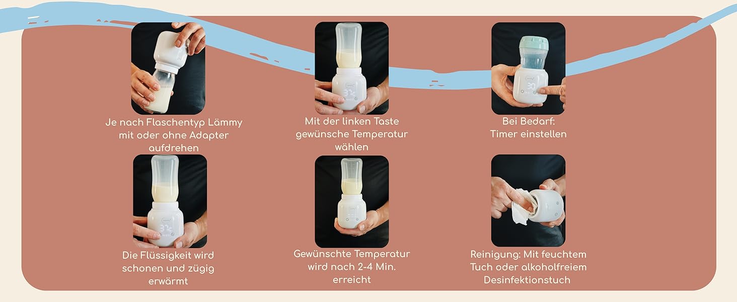 Підігрівач для пляшечок Lämmy – акумуляторний, портативний, точний, не протікає, компактний – для всіх пляшечок, USB