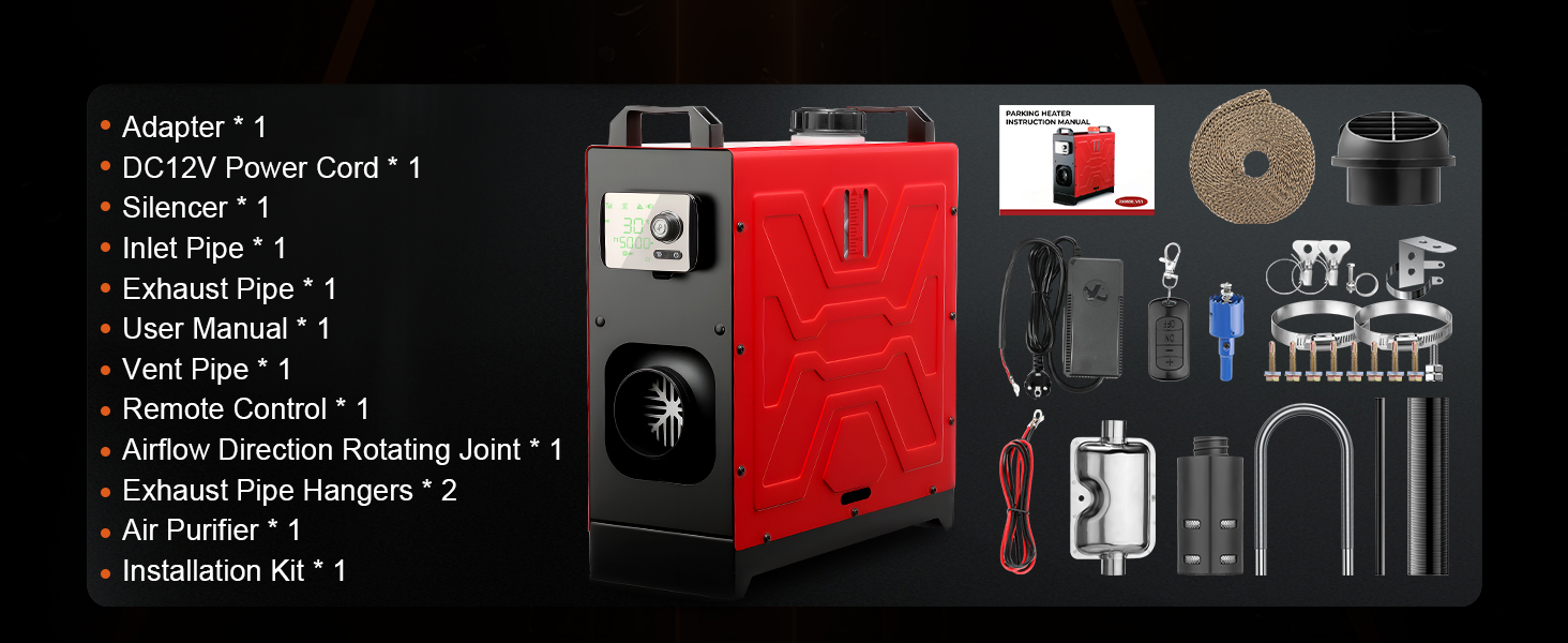 Дизельний обігрівач 8kW, 12V/24V з пультом керування та додатком, для авто, RV, човнів, вантажівок, з LCD-дисплеєм та шумопоглиначем