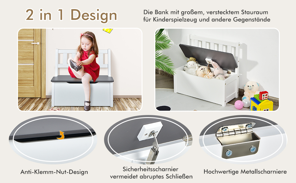 Дитяча меблева група COSTWAY з місцем для зберігання: стіл для малювання та 2 стільці, лавка, FSC-сертифіковане дерево, для дітей від 3 років (сірий)