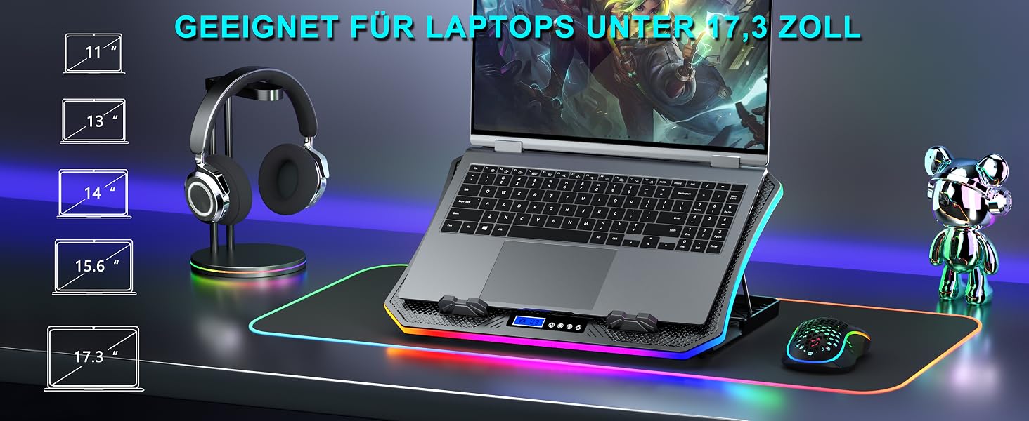 Охолоджувач для ноутбука RGB Gaming — підставка з вентиляторами для ігрового ноутбука, для столу та колін