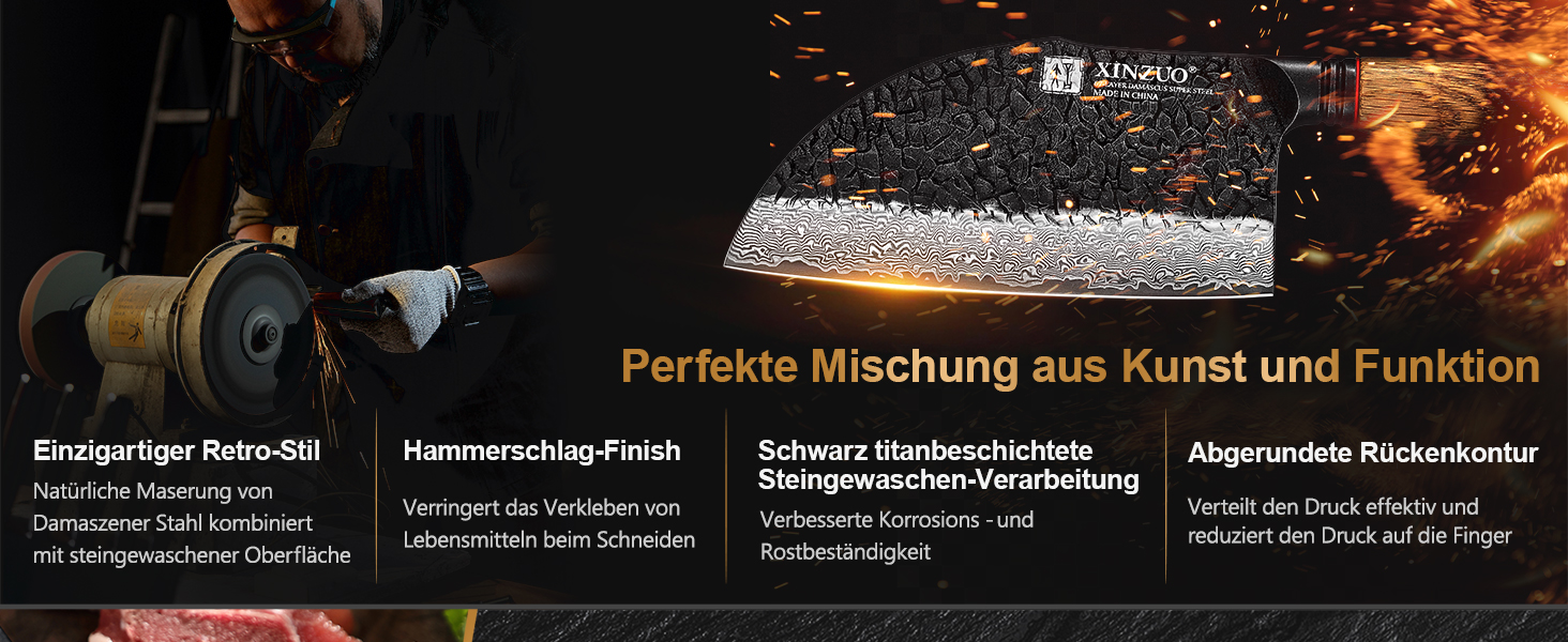 Ніж кухарський XINZUO Damaststahl 19,3 см з фінішною обробкою Hammer, професійний, з нержавіючої сталі Дамаск, з ергономічною ручкою з білого дуба, серія Mo