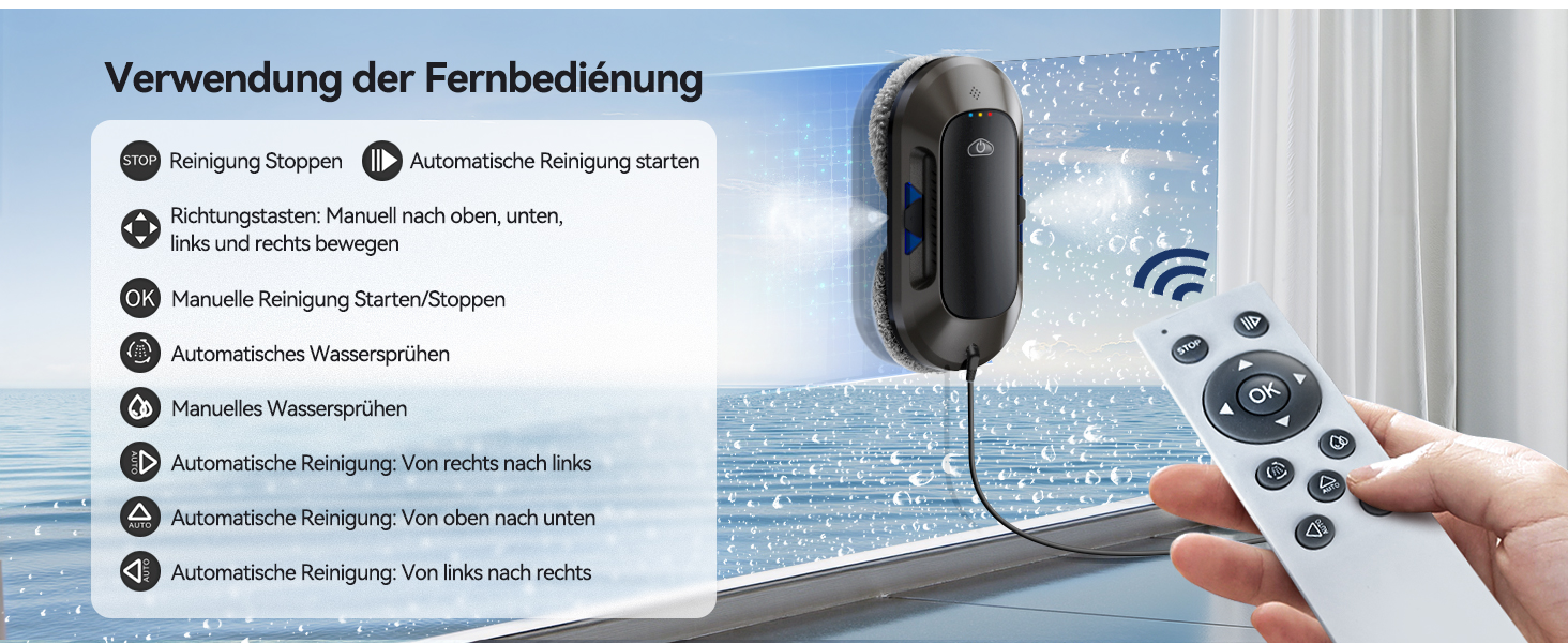 Робот для миття вікон 6000Pa з подвійною насадкою, електричний, з пультом дистанційного керування, 3 режими миття, інтелектуальна навігація, розпізнавання країв, система безпеки, для гладких поверхонь, W23d