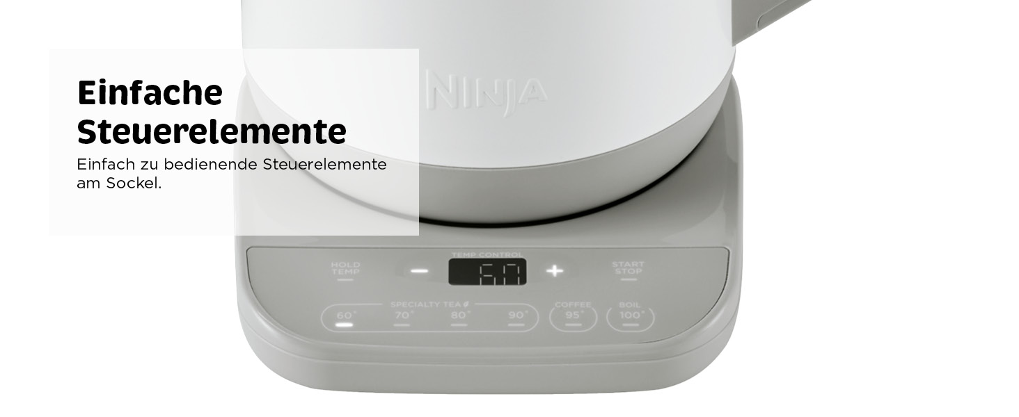 Електричний чайник Ninja Perfect Temperature, 1.7L, LED-дисплей, швидке кип'ятіння, регулювання температури, білий KT200EUWH