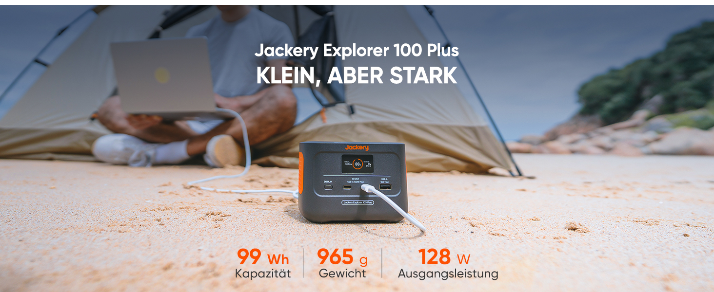 Портативна електростанція Jackery Explorer 100 Plus, 99 Втгод/31000 мАг з вихідною батареєю LiFePO4 потужністю 128 Вт, резервною батареєю розміром з долоню для ділових поїздок і прогулянок на природі