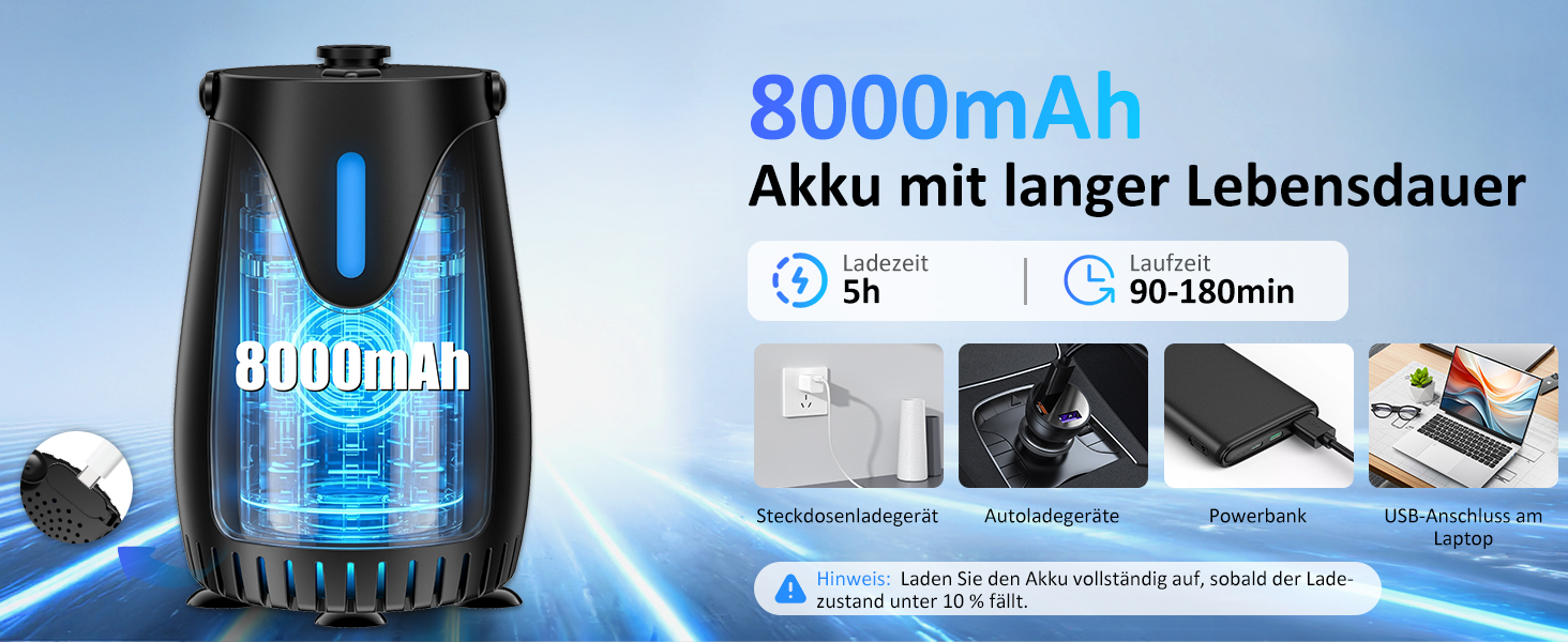 Портативний кемпінговий душ Spopal з помпою 8000mAh, термометром та нічним підсвічуванням, водонепроникний IPX8, для подорожей, авто, тварин та поливу квітів