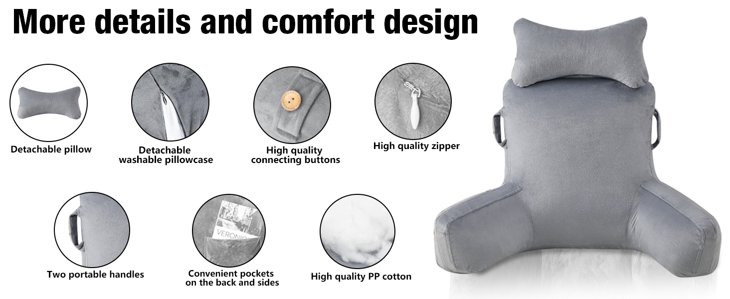 Лежанка для читання в ліжко для дорослих Suewidfay, 90x80 см, велика спинка з підголовником та підлокітником, комфортна подушка для читання в ліжко, диван або на підлогу
