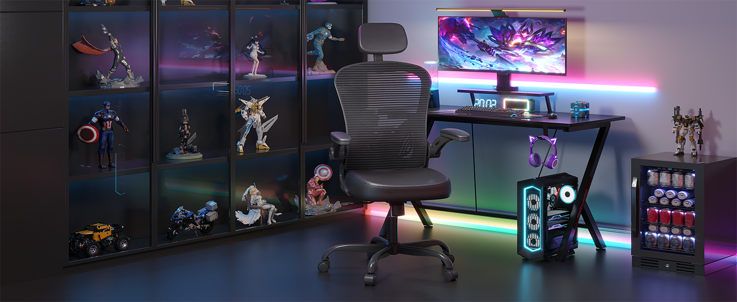 Офісний стілець Synorla ергономічний з підтримкою спини, 150 кг, чорний з підголівником