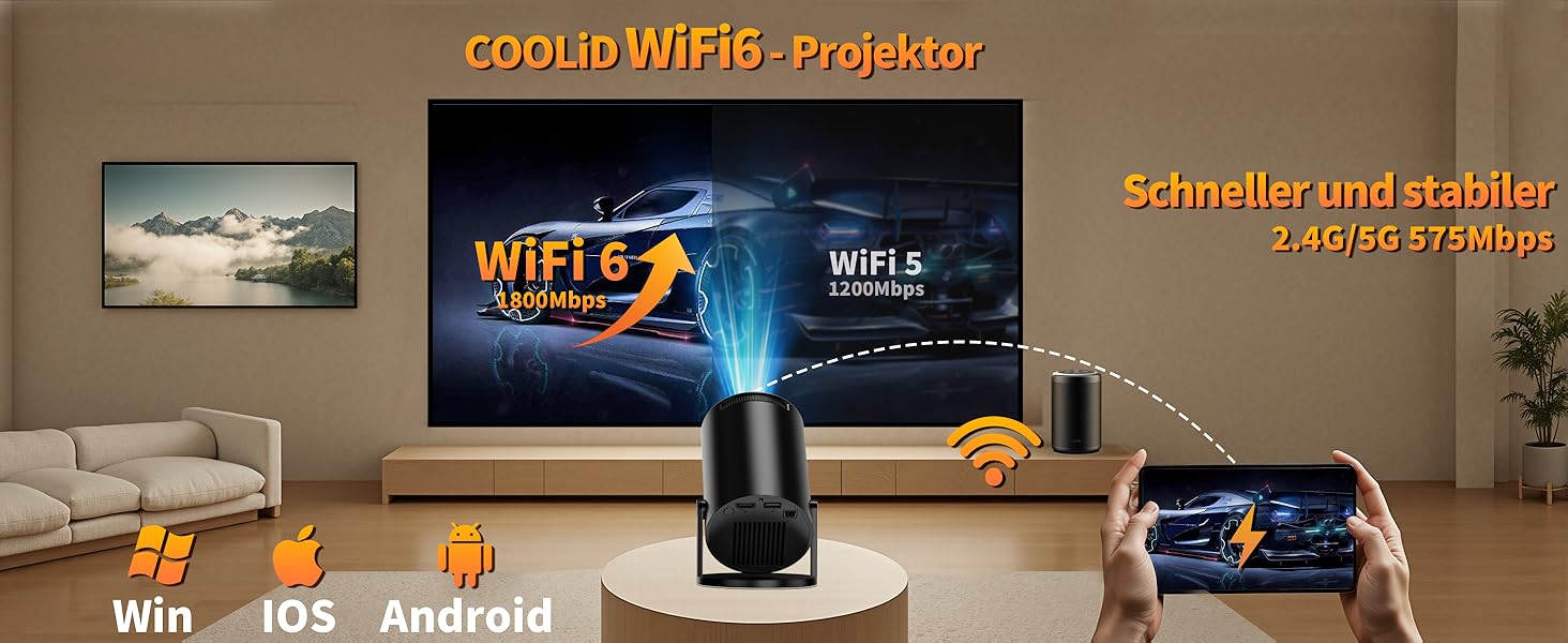 Портативний проєктор Mini Beamer 4K Full HD з Wi-Fi 6, Bluetooth 5.4 та автоматичною корекцією трапецеїдальних спотворень. Підтримка 4K, Full HD, 1080P. Сумісний з TV Stick, USB, Laptop, PC. В комплекті миша та пульт дистанційного керування. Чорний колір.