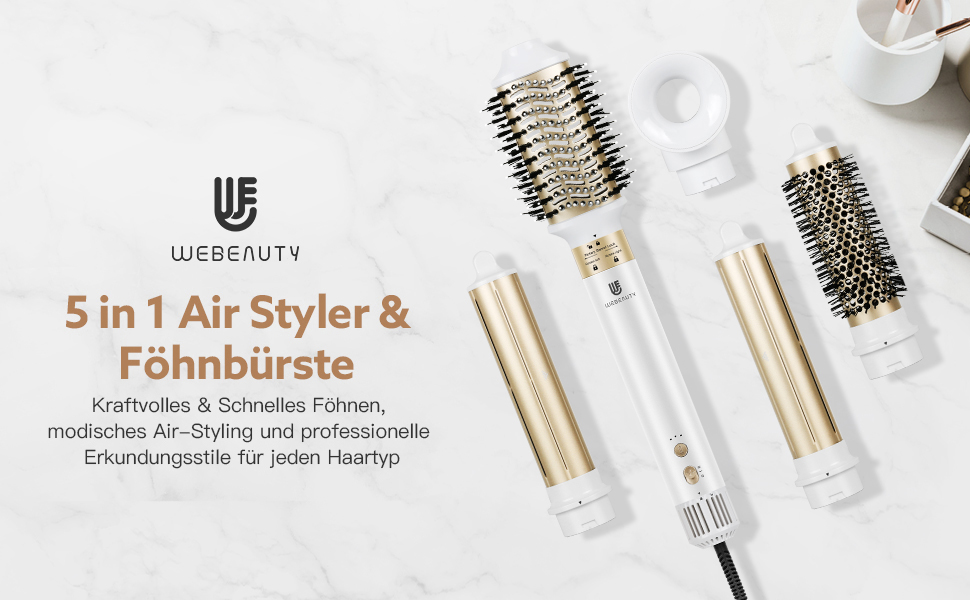 В 1 Air Styler і щітка для сушіння феном, 110 000 об/хв Високошвидкісний фен з негативними іонами, швидковисихаючий, набір щіток з теплим повітрям з автоматичним повітрям, волюмайзер, сушарка з круглою щіткою, випрямляч, 5