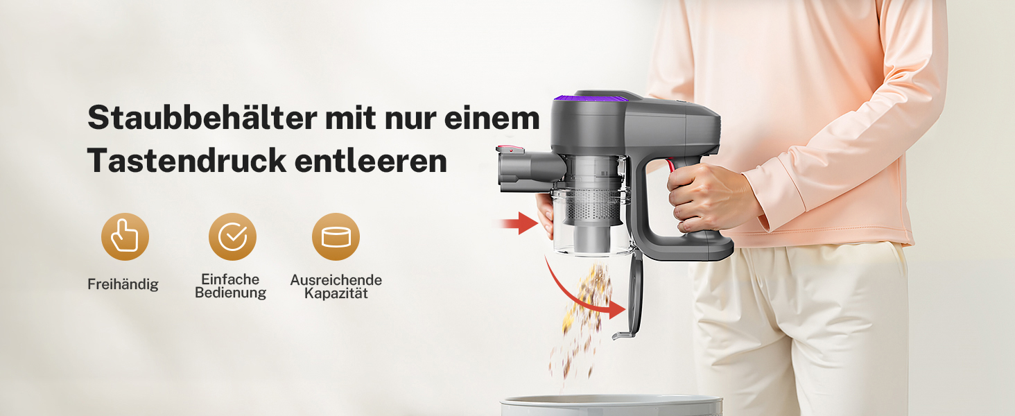 Бездротовий акумуляторний пилосос 25000Pa з антинамотувальною насадкою та автономністю 50 хвилин. Підходить для килимів, твердих підлог та видалення шерсті тварин. Колір: фіолетовий