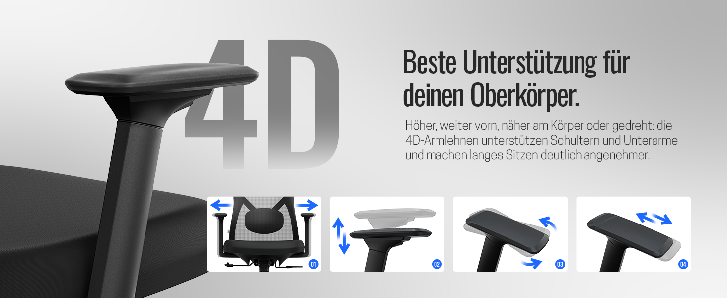 Yaasa Chair Plus: Ергономічне офісне крісло з підголівником, 2D-підтримкою попереку та 4D-підлокітниками. Переможець тесту! Чорний, до 150 кг.