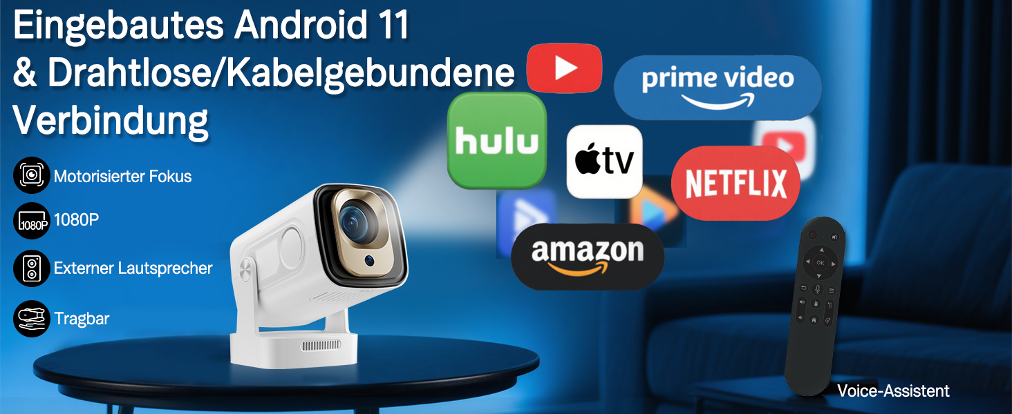 Портативний міні проєктор 4K з Wi-Fi та Android 11: підтримка 1080P Full HD, HDMI, для телефону/ПК/ноутбука, з вбудованим динаміком (HY260pro)