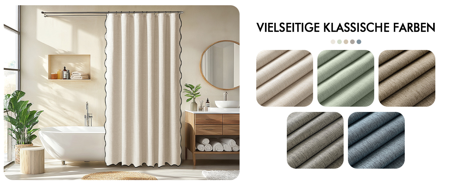 Шторка для душу MIULEE 120x200 см, льонова текстура, бежева, з чорною окантовкою, водонепроникна, антигрибкова, з 8 кільцями, для ванної кімнати