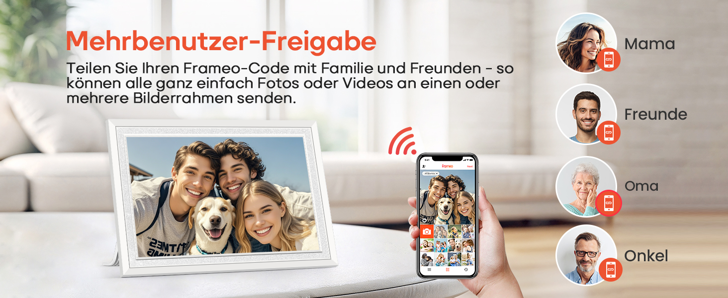 Frameo: Цифровий фоторамка 10.1 дюйма, HD 1280*800 IPS, сенсорний екран, 32GB, автоповорот, Frameo App