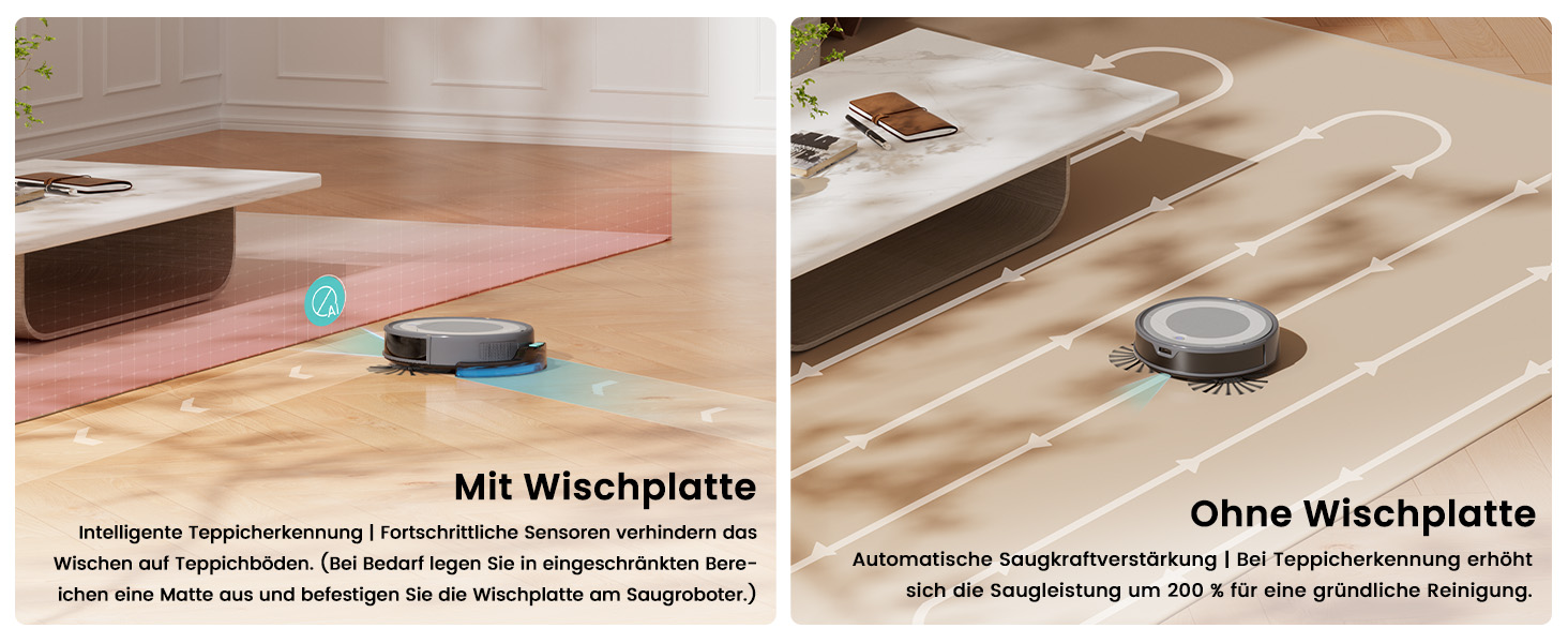 Робот-пилосос LEFANT M310 Ultra з вологою тканиною, лазерною навігацією ToF, потужністю 6000Pa, 7.9 см заввишки, розпізнавання килима, ідеальний для шерсті тварин та твердих підлог, керування через додаток/Alexa, сірий колір