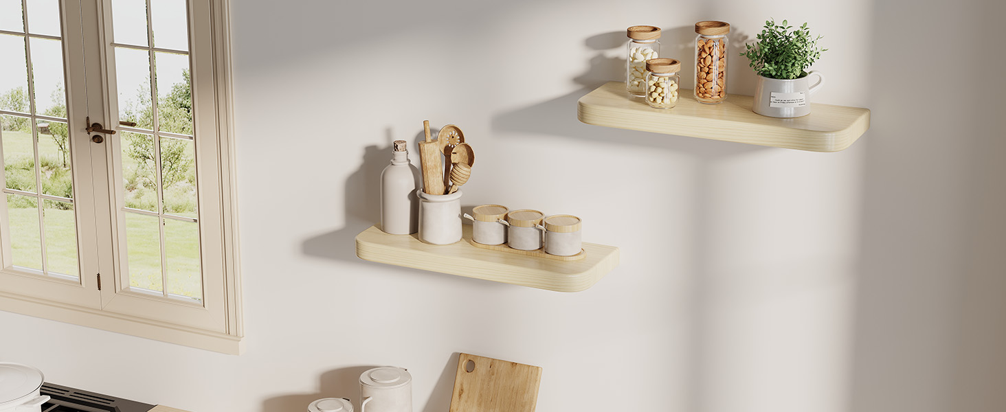 Плаваючі полиці Wandregal з дерева, набір 2 шт., коричневі - настінні полиці без кріплень для вітальні, спальні, кухні, для книг та декору