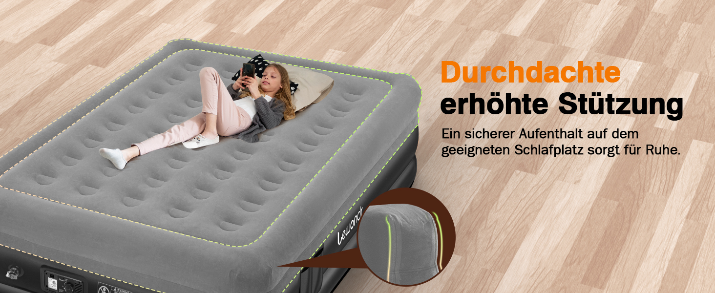 Надувне ліжко Lewondr на 2 особи з вбудованим насосом, 203x152x46 см, сірий колір, 250 кг, для кемпінгу, дому, гостей, подорожей