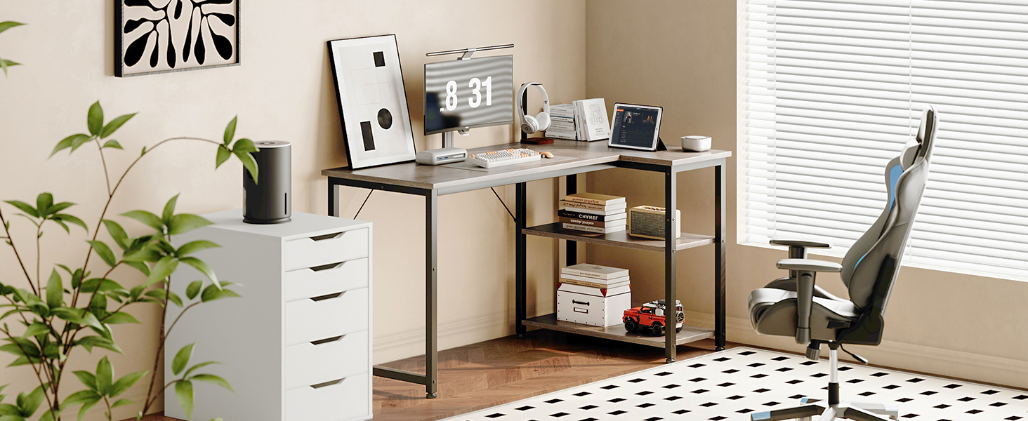 Комп'ютерний стіл Coleshome для геймінгу, кутовий, з обертовим ящиком, 120x70 см (сірий)