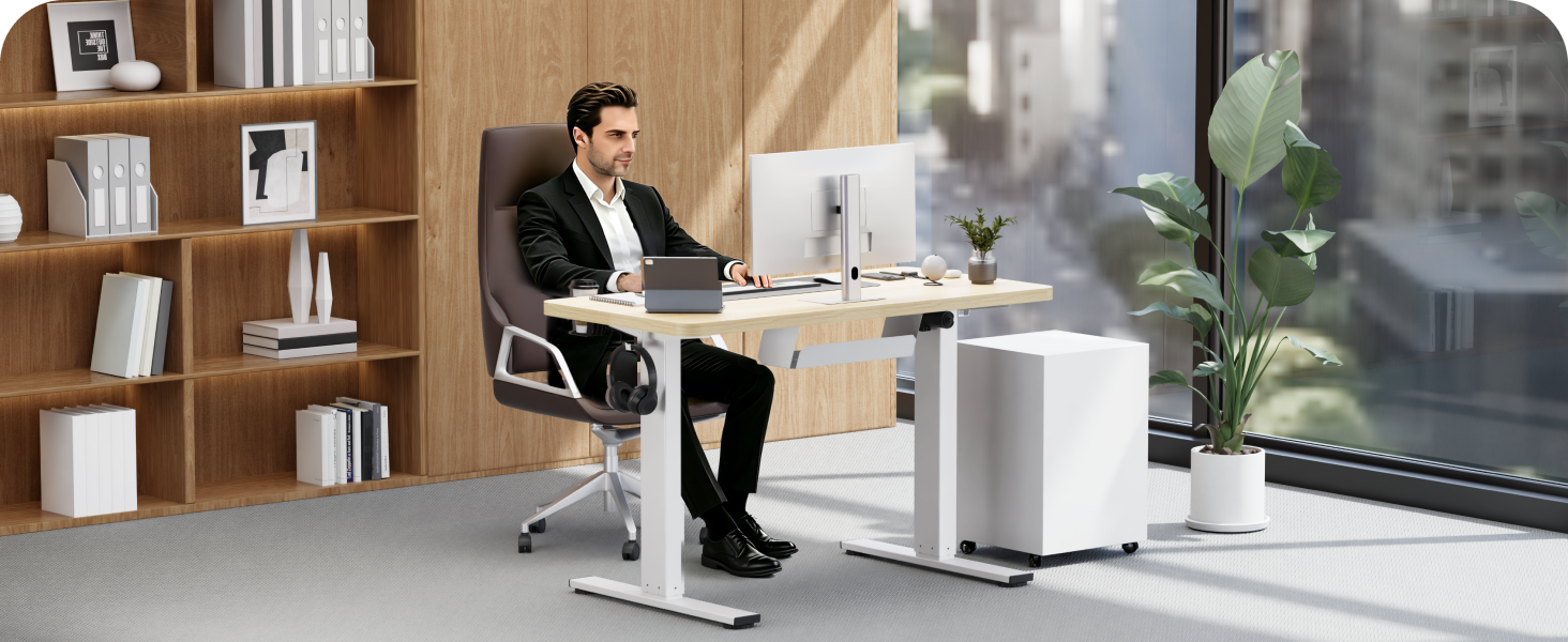 Регульований по висоті стіл SANODESK 180x80 см – стіл для стоячої роботи, витримує до 80 кг, тихий та швидкий, для дому та офісу (Акація)