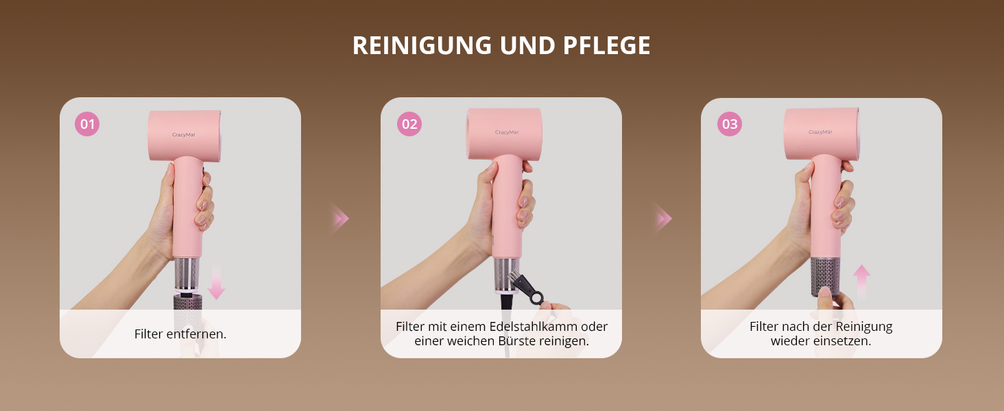 Іонний фен для волосся з безщітковим двигуном 180 000 об/хв, компактний дорожній фен з 4 режимами температури та захистом від перегріву, рожевий