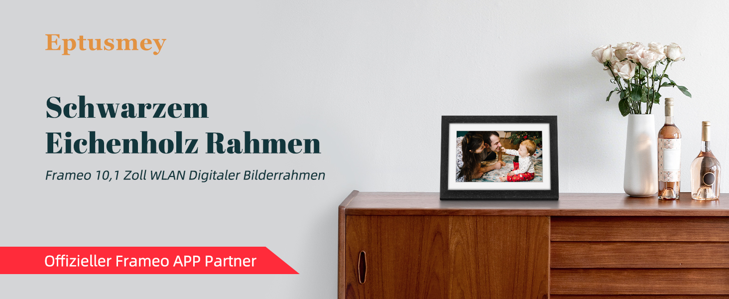 Frameo Цифровий фоторамка з Wi-Fi, 10.1 дюйма, горіх, 32GB, HD IPS сенсорний екран, відтворення фото/відео через додаток Frameo, подарунок для чоловіків та жінок