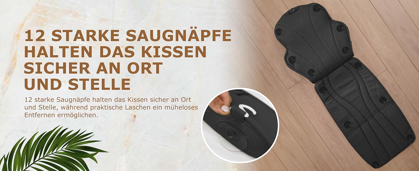 Подушка для ванни повномірна (152x56 см) з підголівником (11 см) чорного кольору – підтримка шиї, спини та ніг. Зі сумкою для прання та подорожей, гачком для сушіння.