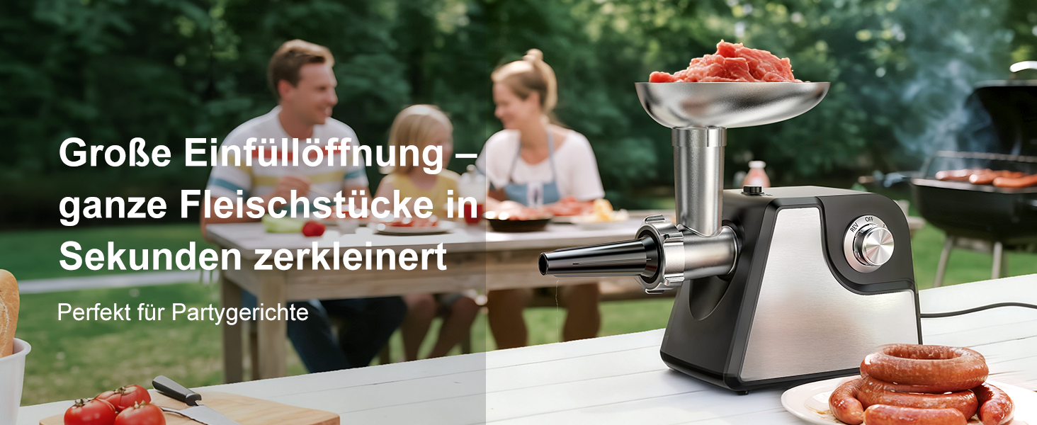 Електрична м'ясоподрібнювач Fleischwolf Juissiart: подрібнювач, фарш, ковбасний насадка, нержавіюча сталь, 3 диски, для кеббе, універсальний