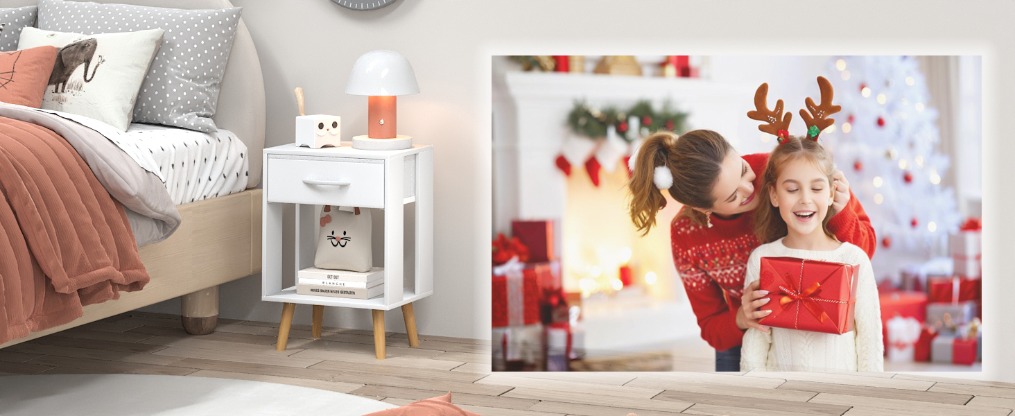 Набір з 2 приліжних тумбочок, 40x30x60.3 см. Тумбочки з шухлядою для спальні, дитячої кімнати. Білий колір.