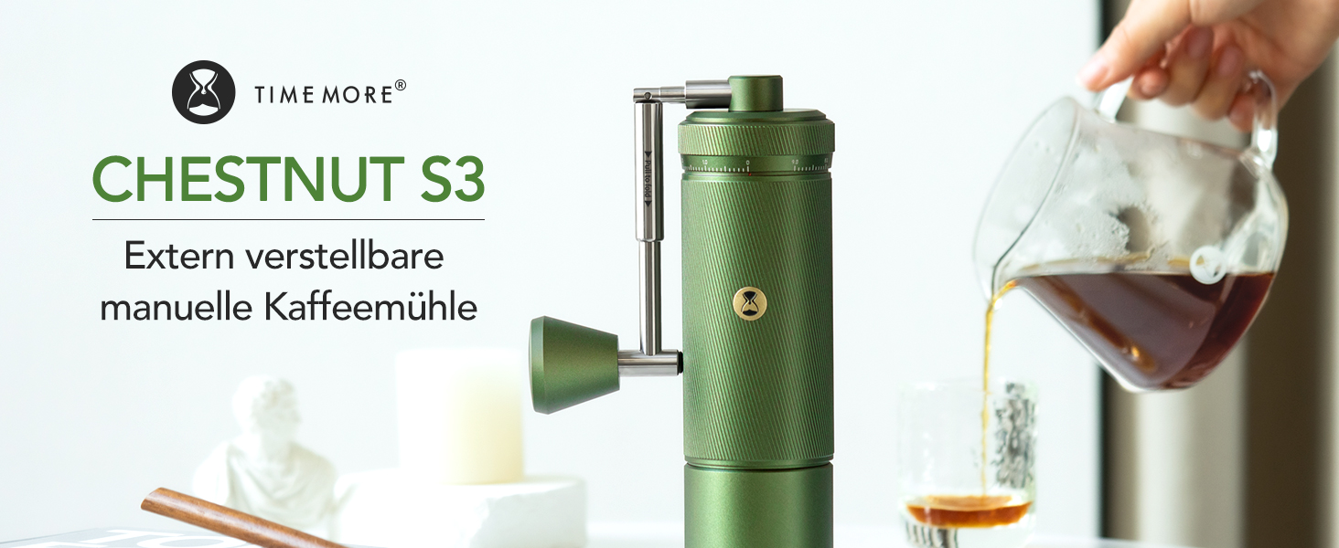 Ручна кавомолка TIMEMORE Chestnut з металевим корпусом, шліф Kegelschliff S2C, для еспресо та френч-пресу, чорна