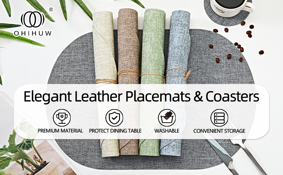 Набір килимків на стіл овальної форми, 6 шт., штучна шкіра, термостійкі та водонепроникні (зелені)