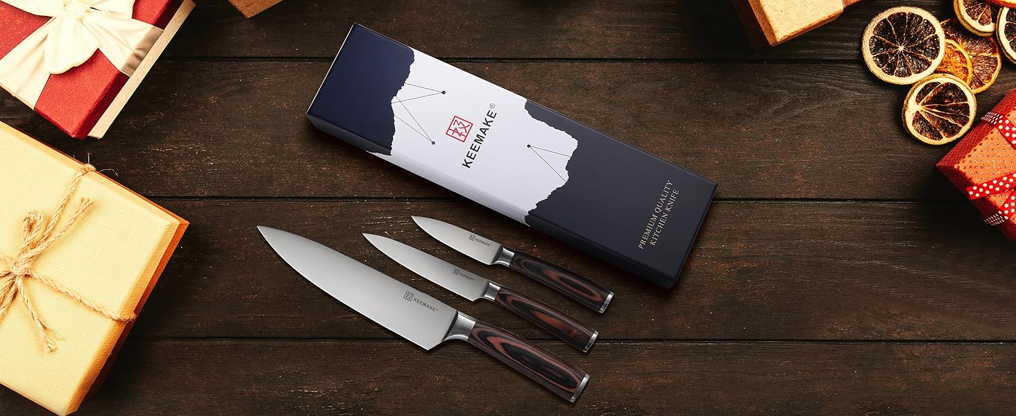 Набір кухонних ножів Keemake, 7-кількісний з дерев'яним блоком, професійний, з нержавіючої сталі, з пластиковою ручкою
