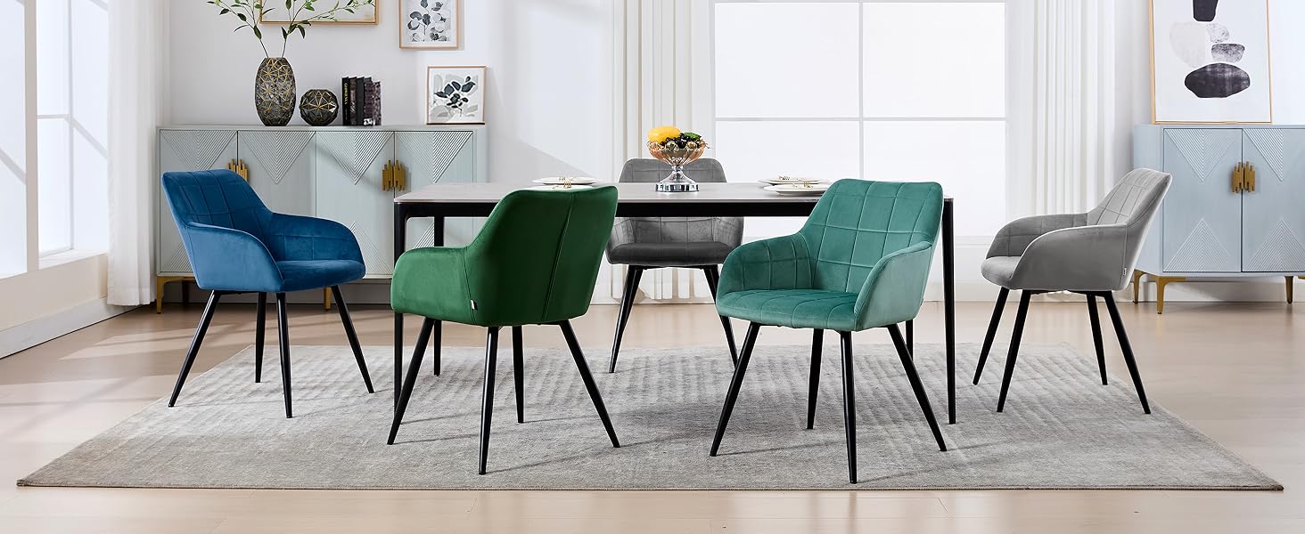 Стільці для обідньої кімнати WOLTU - 8 шт. Сучасні крісла з підлокітниками, з м'якою оббивкою з льону, металевий каркас (Темно-сірий)