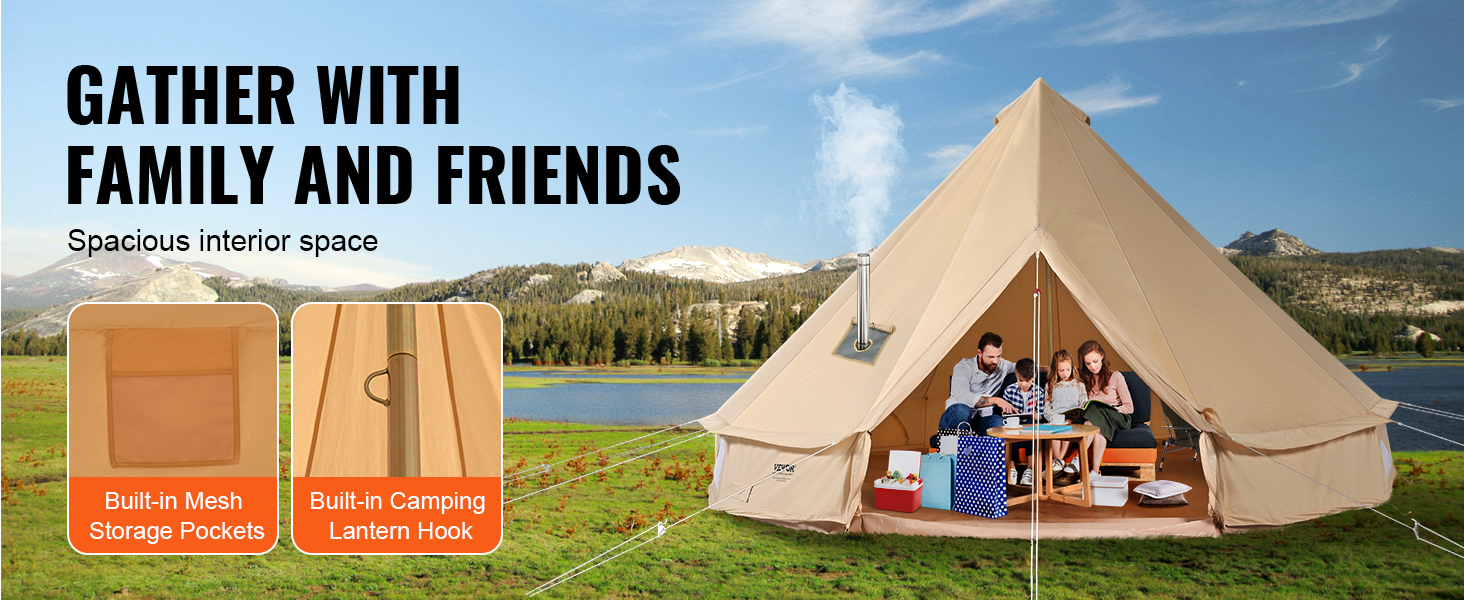 Намет-юрту VEVOR Glockenzelt 7м бавовна TC, для 6-12 осіб, з PVC підлогою та міцними сталевими стійками для кемпінгу