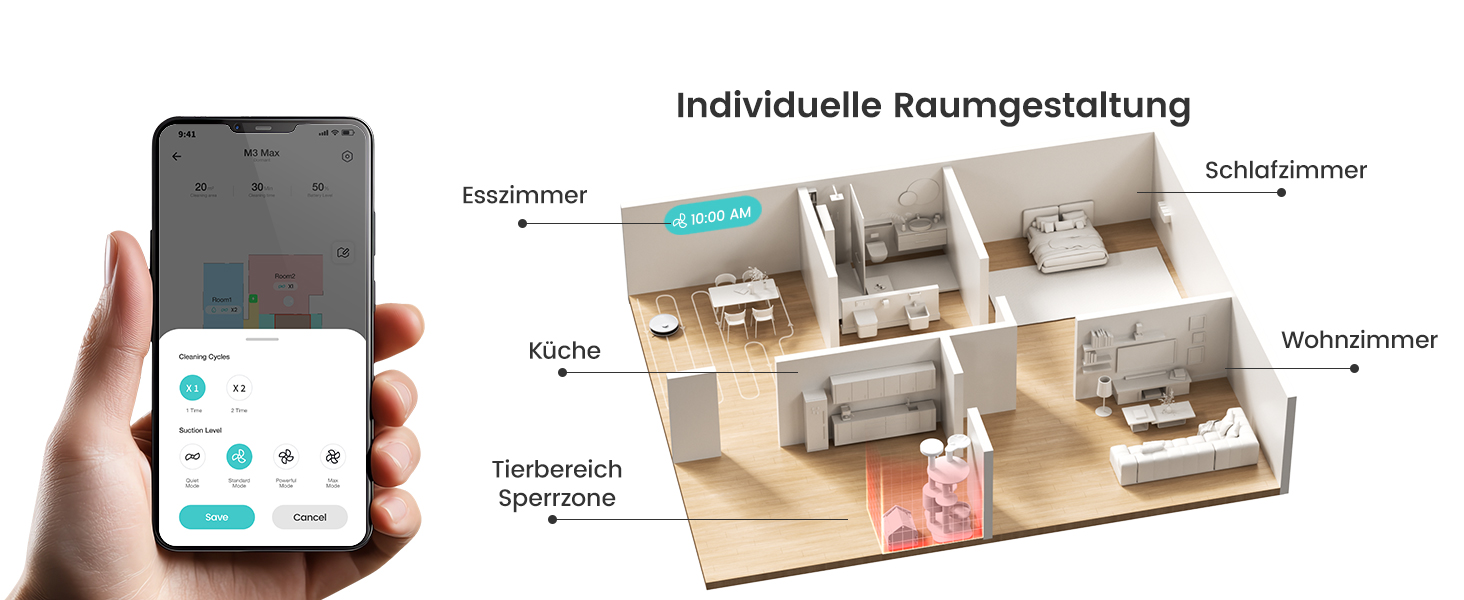 Робот-пилосос LEFANT M3 з функцією миття підлоги, регульованою насадкою, потужність всмоктування 12000 Па, функція картографування, інтегрована зарядна станція, керування через Wi-Fi, додаток та Alexa