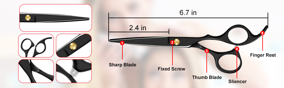 Набір ножиць для волосся з 9 предметів, Професійний набір ножиць для стрижки волосся з ножицями, філіровочні ножиці, гребінець, накидка, затискачі, Набір чорних ножиць для волосся для перукарні, Home One Size