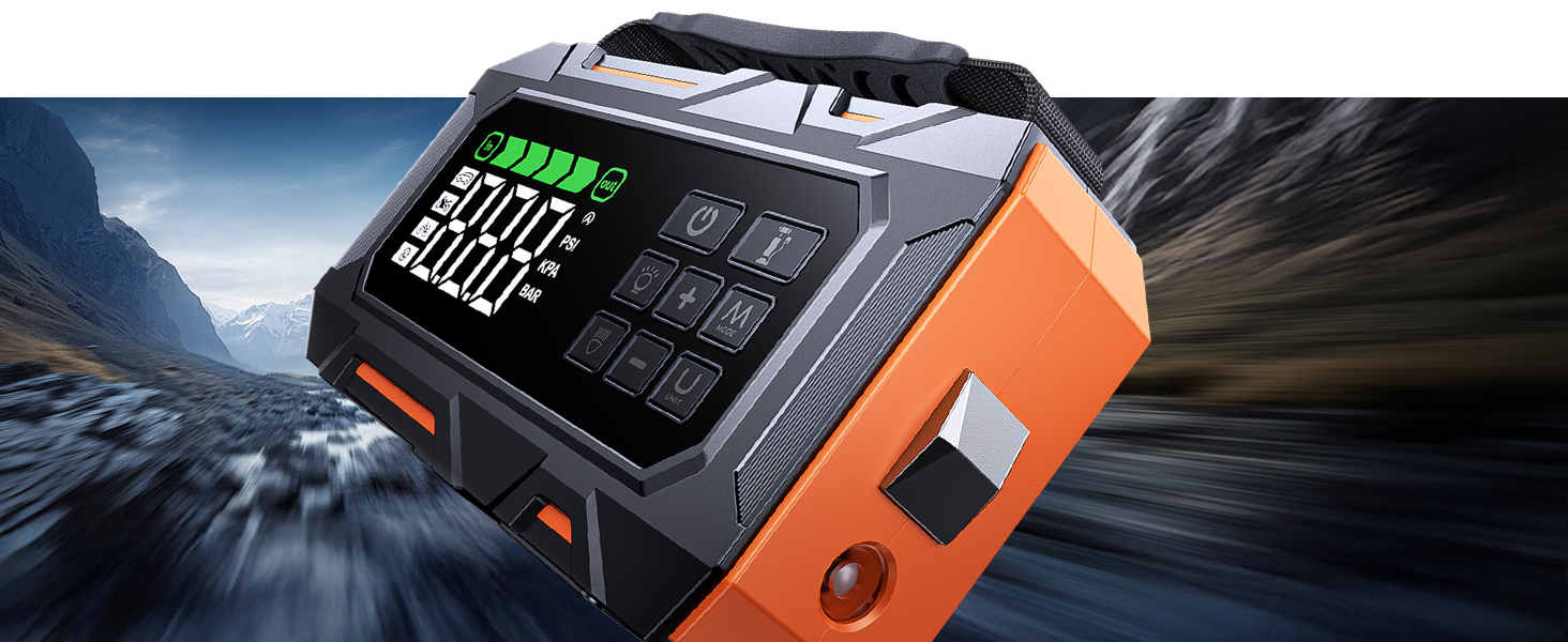 Пусковий пристрій 14-в-1 для авто 8000A з компресором 160 PSI, Powerbank 26800mAh, бустер для бензинових та дизельних двигунів (до 12л), з LED-ліхтарем та набором для ремонту шин